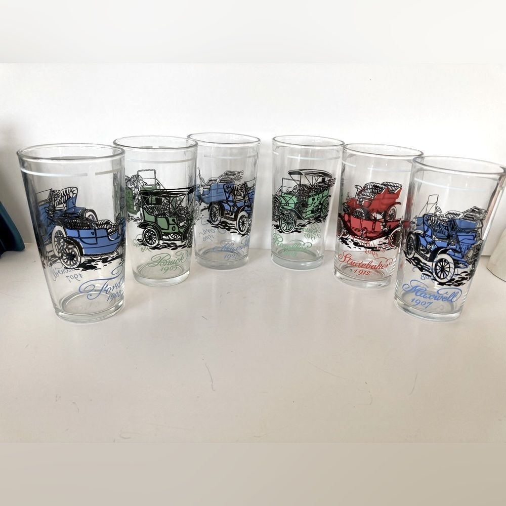6 Vintage Glasses Antique Vechiles